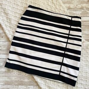 WHBM Mini Pencil Skirt Black White Striped Front Slit Size 0